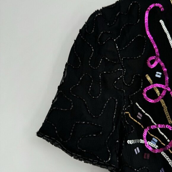 2000 Y2K New Year’s Champagne Beaded Sequin Silk Top New Medium Adrianna Papell - Picture 6 of 10